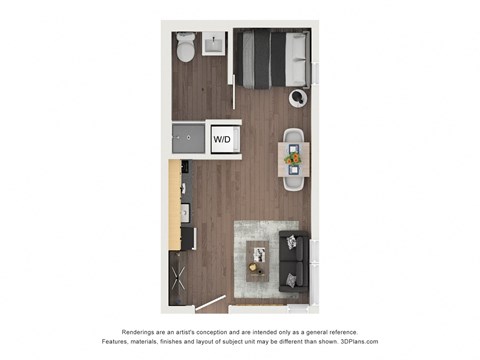 Floor plan for studio, 1 bath, 343 sqft